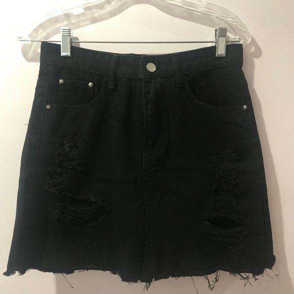 Black Ripped Jean Skirt - Picture 3 of 6